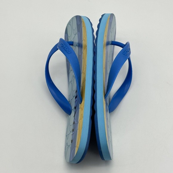 NWOT Coach Logo Zak Beach Thong Flip Flop Sandals Blue/Yellow Women’s Size 6 B - Picture 7 of 16